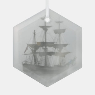Foggy Pirate Ship Sailing Sailor Ocean Sea Glass Ornament