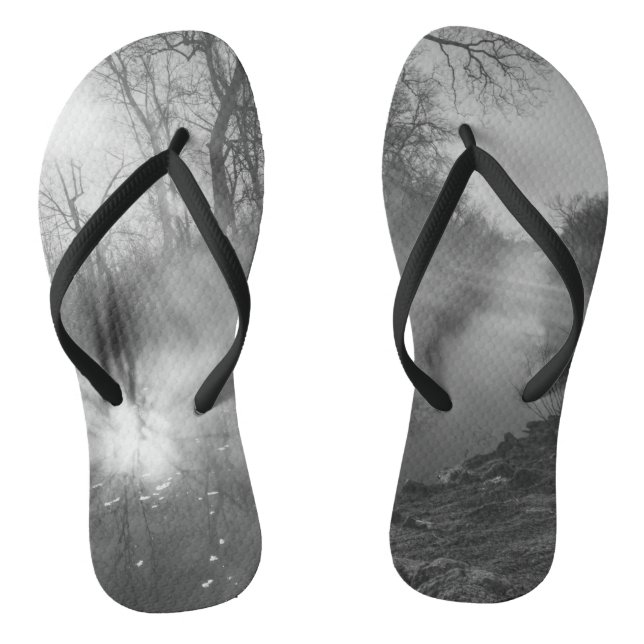 Foggy River Morning Sunrise Flip Flops (Footbed)