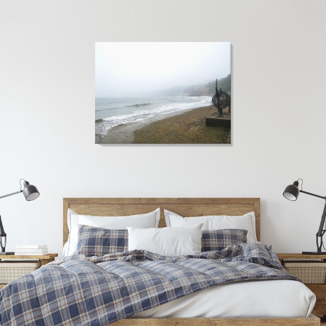 Foggy Scarborough Beach Canvas Print (Insitu(Bedroom))