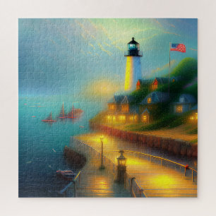 Foggy seaport and lighhouse  jigsaw puzzle