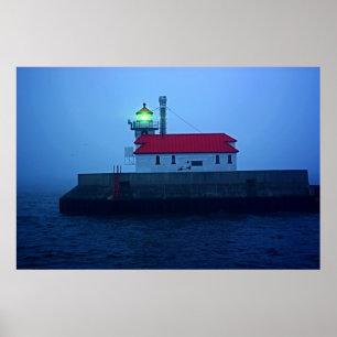 Foggy South Pier Lighthouse Poster