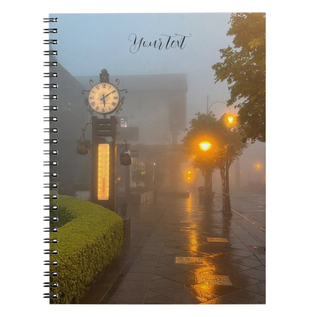 Foggy Street with Vintage Clock Notebook (Front)