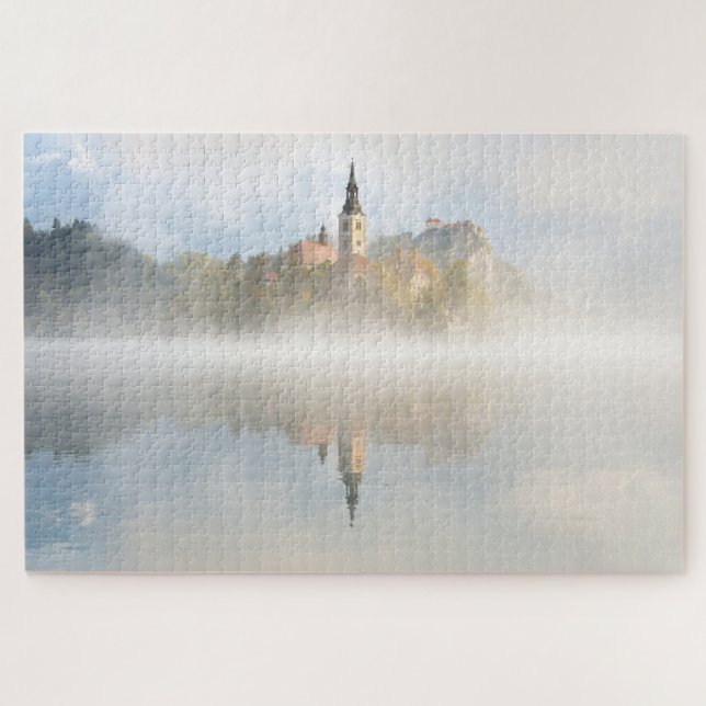 Foggy sunrise at Lake Bled Jigsaw Puzzle (Horizontal)
