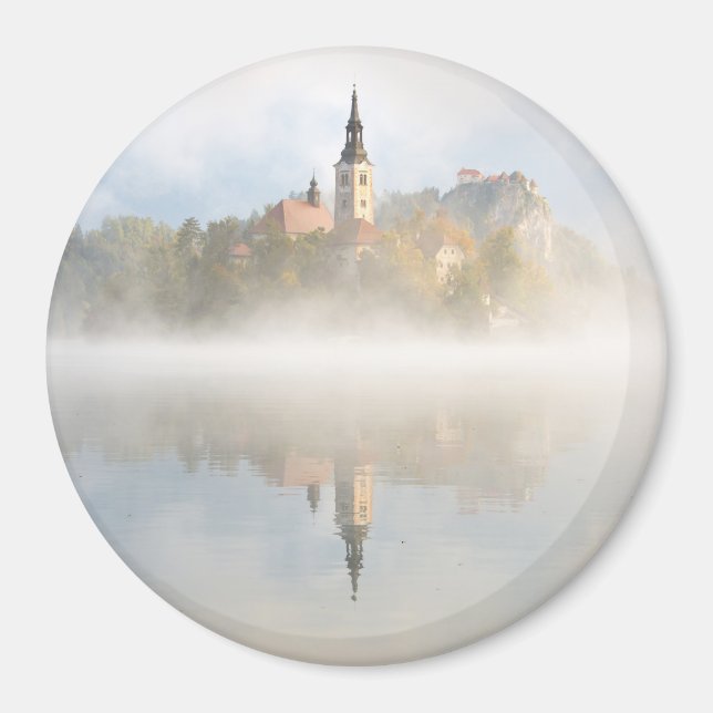 Foggy sunrise at Lake Bled Magnet (Front)