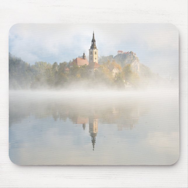 Foggy sunrise at Lake Bled Mouse Pad (Front)