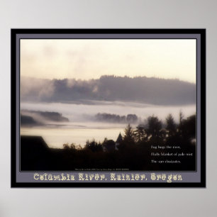 foggy sunrise Columbia River Rainier Oregon 2 Poster