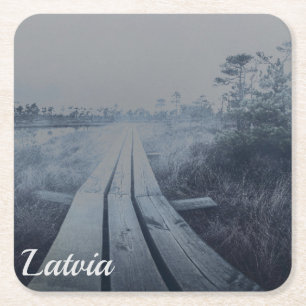 Foggy swamp landscape square paper coaster