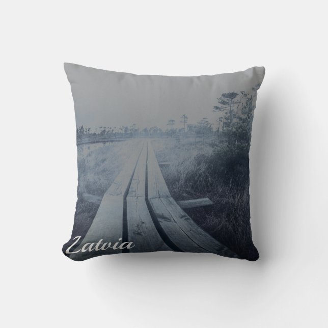 Foggy swamp landscape throw pillow (Front)