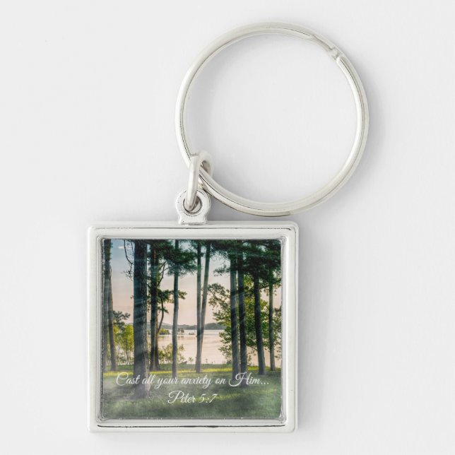 Foggy Trees At Table Rock Bible Verse Keychain (Front)