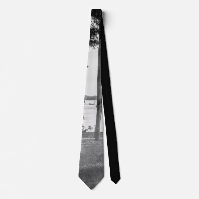 Foggy Trees At Table Rock Grayscale Tie (Front)