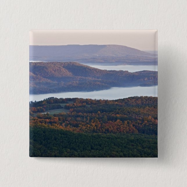 Foggy valleys and fall foliage in Ozark 2 Inch Square Button (Front)