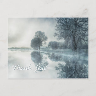 Foggy Winter Scene of a Lake, with Trees, and Sky Postcard