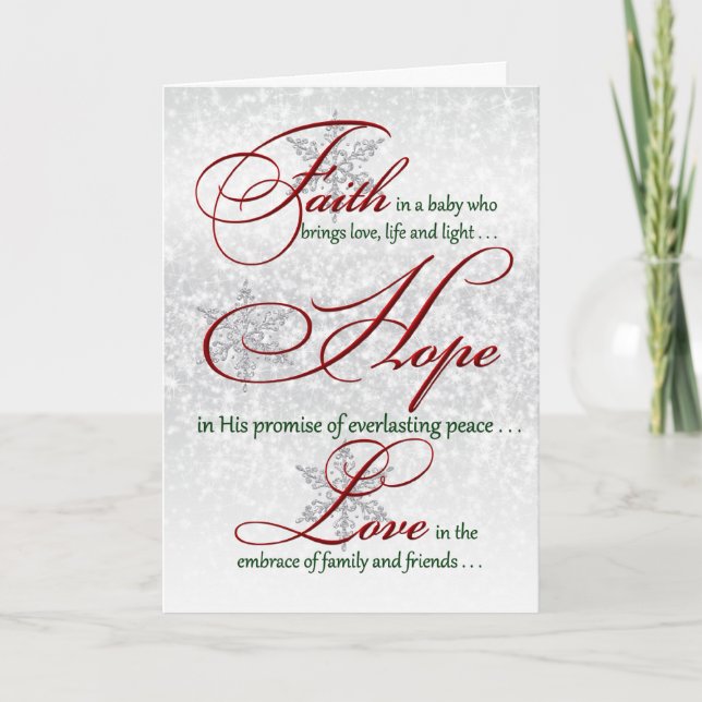 Foi, Espoir, Amour Silver Snowflakes Carte de Noël (Devant)