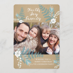 Foi Joy et famille Blue Floral Holiday Carte photo
