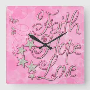 Foi rose Hope Love Stars Papillons Horloge