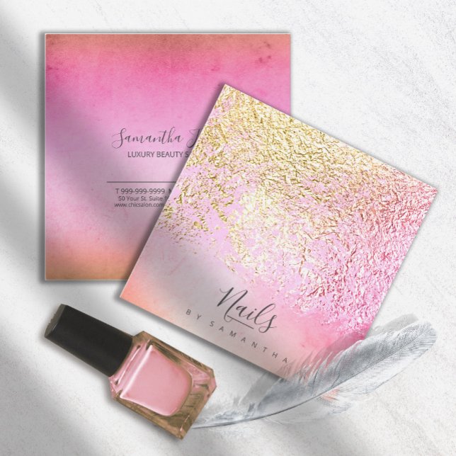 Foil Abstract Gold Peach ID775 Square Business Card (Creator Uploaded)
