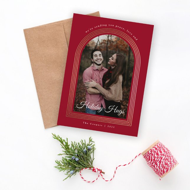 Foil arches Holiday hugs photo christmas card (Creator Uploaded)