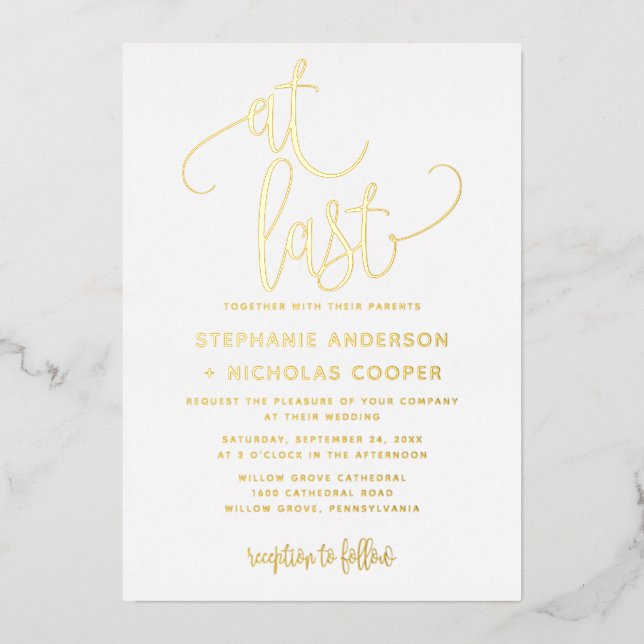Foil At Last Lovely Script Typography Wedding (Front)