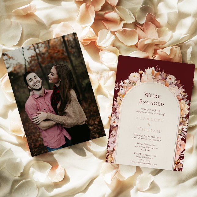 FOIL Autumn Burgundy Arch Photo We're Engaged (Creator Uploaded)