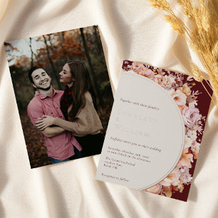 FOIL Autumn Floral Burgundy Modern Photo Wedding