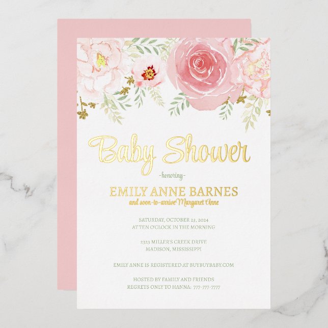 Foil Baby Shower Invitation (Front/Back)
