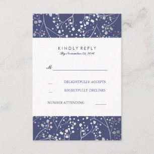 Foil Baby's Breath Navy Silver Wedding RSVP Cards