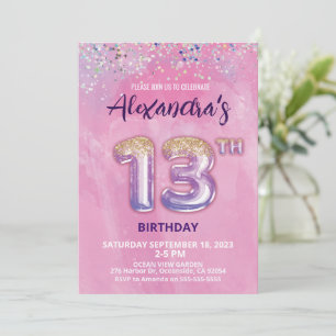 Foil Balloon 13th Birthday Invitation