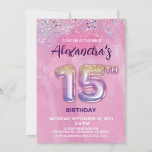 Foil Balloon 15e anniversaire Invitation