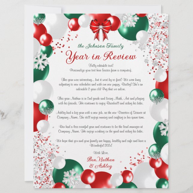 Foil Balloon Christmas Letter Template Stationary Letterhead (Front)