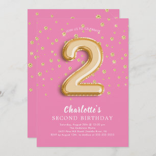 Foil Balloon Floral 2ND Birthday Invitation