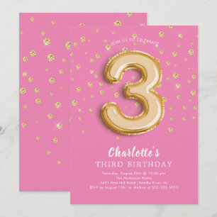 Foil Balloon Floral 3RD Invitation d'anniversaire