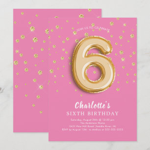 Foil Balloon Floral 6E Anniversaire Invitation