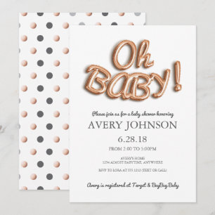 Foil Balloon Oh Baby Baby shower Invitation