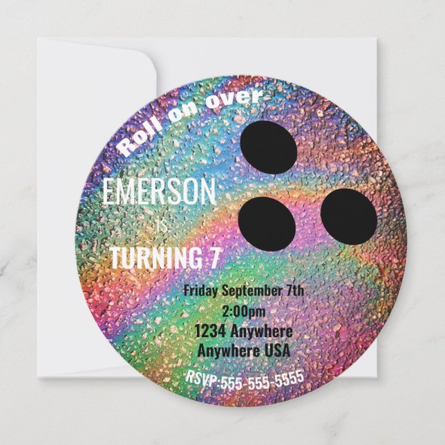 FOIL BOWLING BALL, bowling, Glow birthday party Invitation (Front)