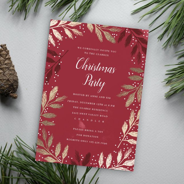 Foil Branch Frame Christmas Party Invitation (Creator Uploaded)