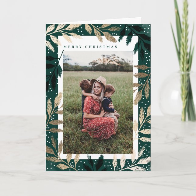 Foil Branches Merry Christmas Photo Frame Holiday  Card (Front)