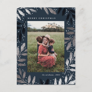 Foil Branches Merry Christmas Photo Frame Holiday Postcard