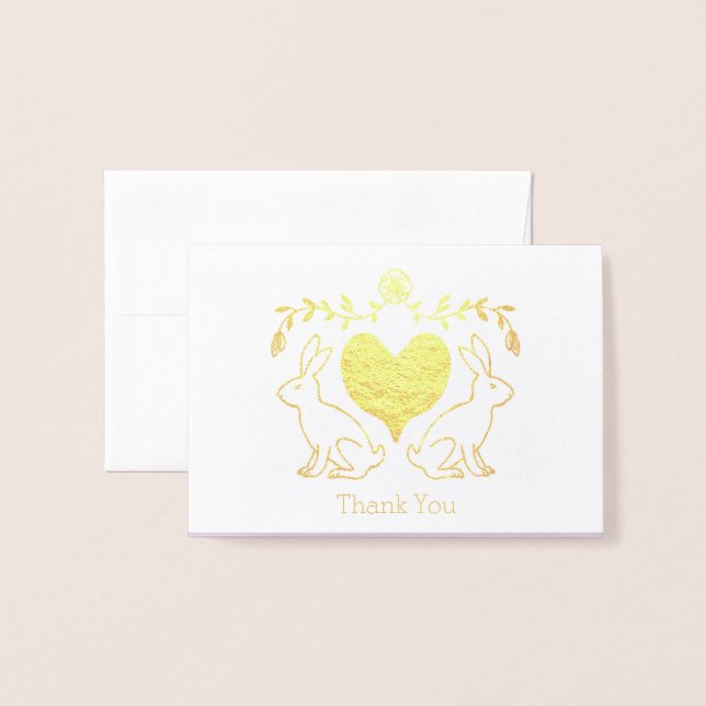 Foil Bunny & Heart Thank You Card (Front With Envelope)