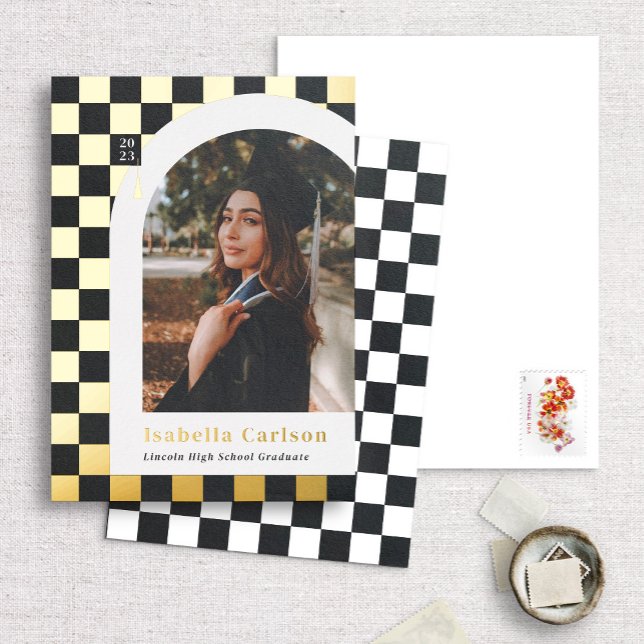 Foil Chequered Arch Photo Graduation Announcement (Creator Uploaded)