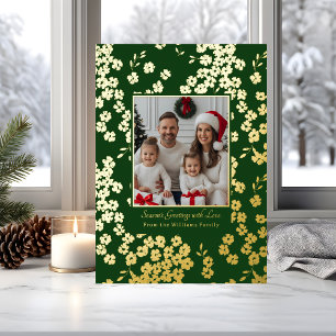 Foil Christmas Card Templates 2 Photo Floral Green