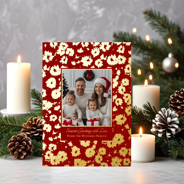 Foil Christmas Cards Template 2 Photo Flowers Red (Creator Uploaded)