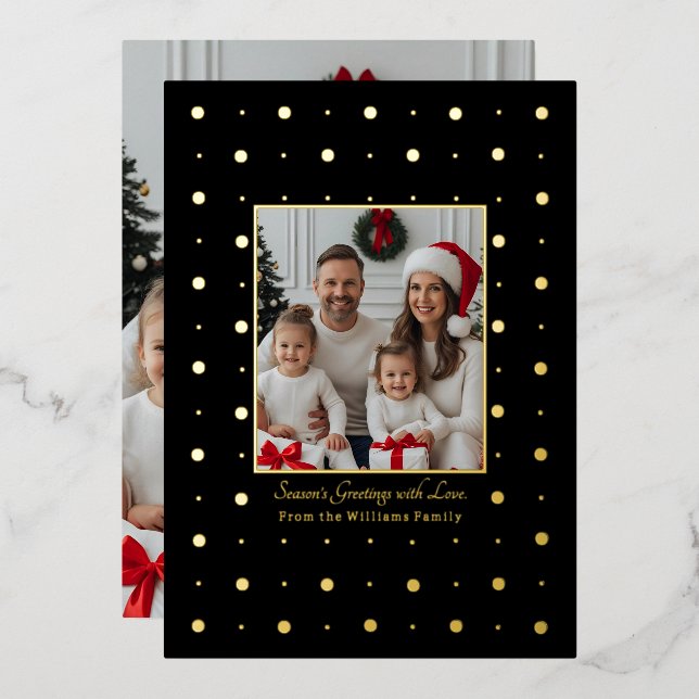 Foil Christmas Cards Template 2 Photo Gold Dots (Front/Back)