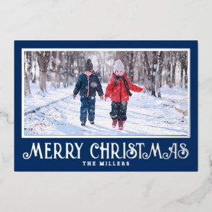 Foil Christmas Photo Card for Holidays in Blue