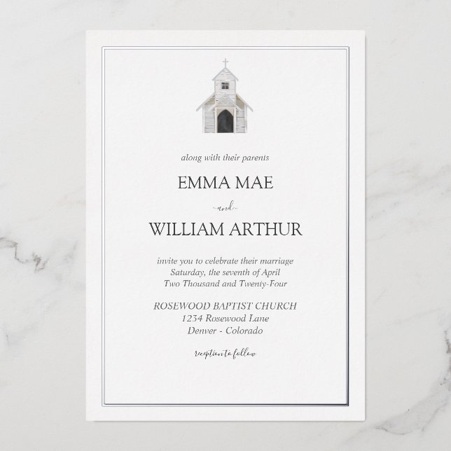 Foil Classic Church Faire-part de mariage (Recto)