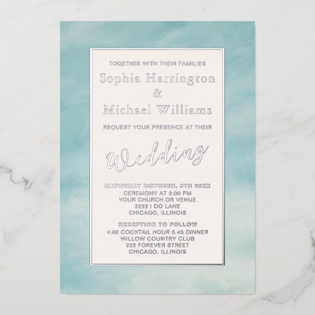 Foil Clouds & Sky Boho Serene Faire-part de mariag (Recto)