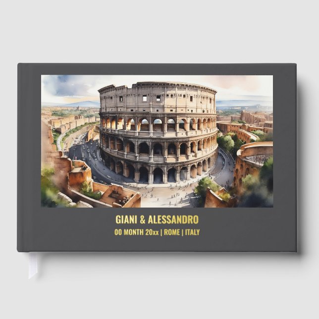 Foil Colosseum watercolor destination wedding Rome Guest Book (Front)