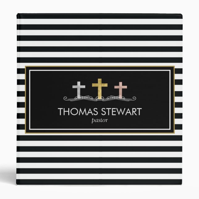 Foil Cross Trio Striped Religious Binder (Front)