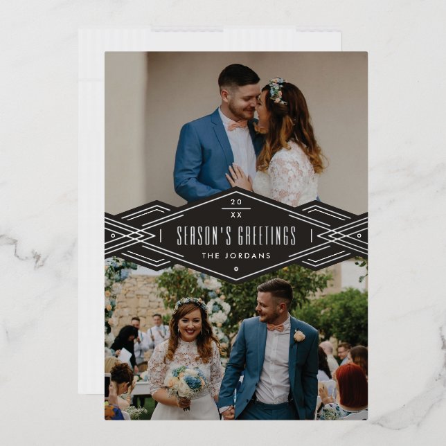 Foil Deco Band 2-Photo Holiday Card - Black (Envelope)