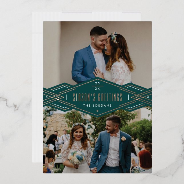 Foil Deco Band 2-Photo Holiday Card - Green (Envelope)