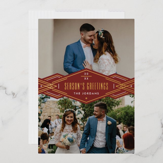 Foil Deco Band 2-Photo Holiday Card - Red (Envelope)